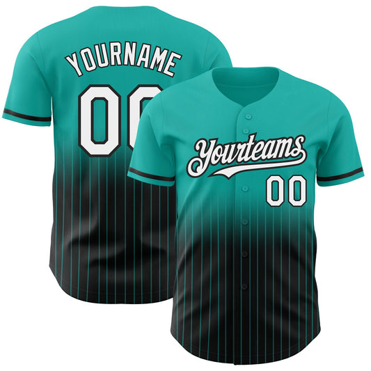 Custom Aqua Pinstripe White-Black Authentic Fade Fashion Baseball Jersey - Sky-Custom
