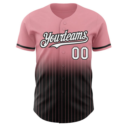 Custom Medium Pink Pinstripe White-Black Authentic Fade Fashion Baseball Jersey - Sky-Custom