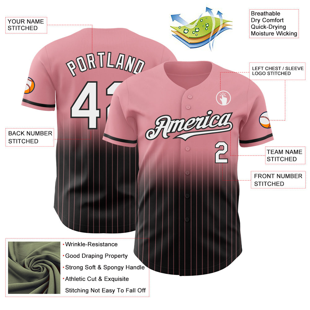 Custom Medium Pink Pinstripe White-Black Authentic Fade Fashion Baseball Jersey - Sky-Custom