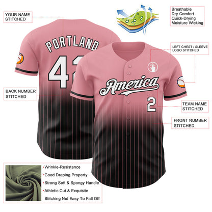 Custom Medium Pink Pinstripe White-Black Authentic Fade Fashion Baseball Jersey - Sky-Custom