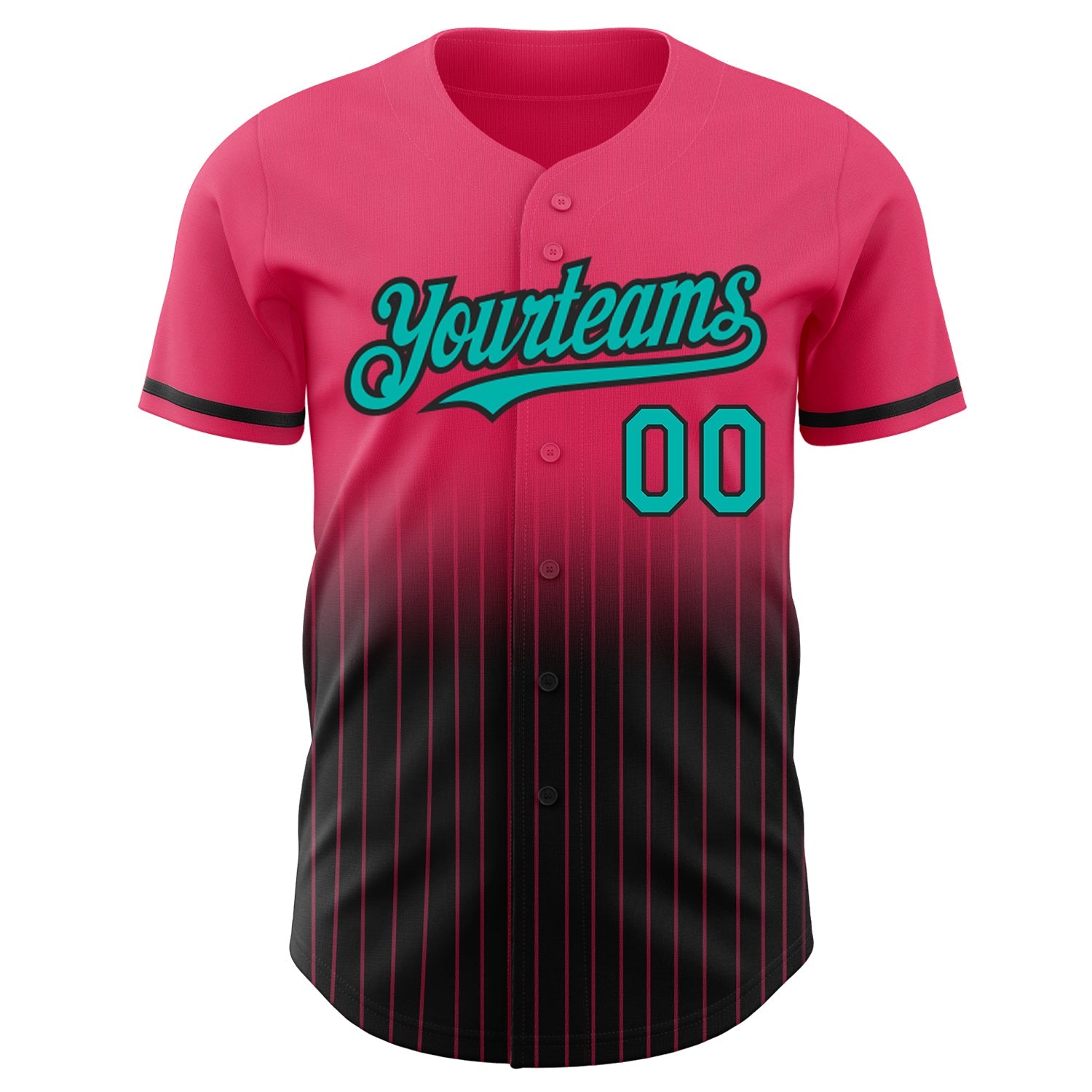 Custom Neon Pink Pinstripe Aqua-Black Authentic Fade Fashion Baseball Jersey - Sky-Custom
