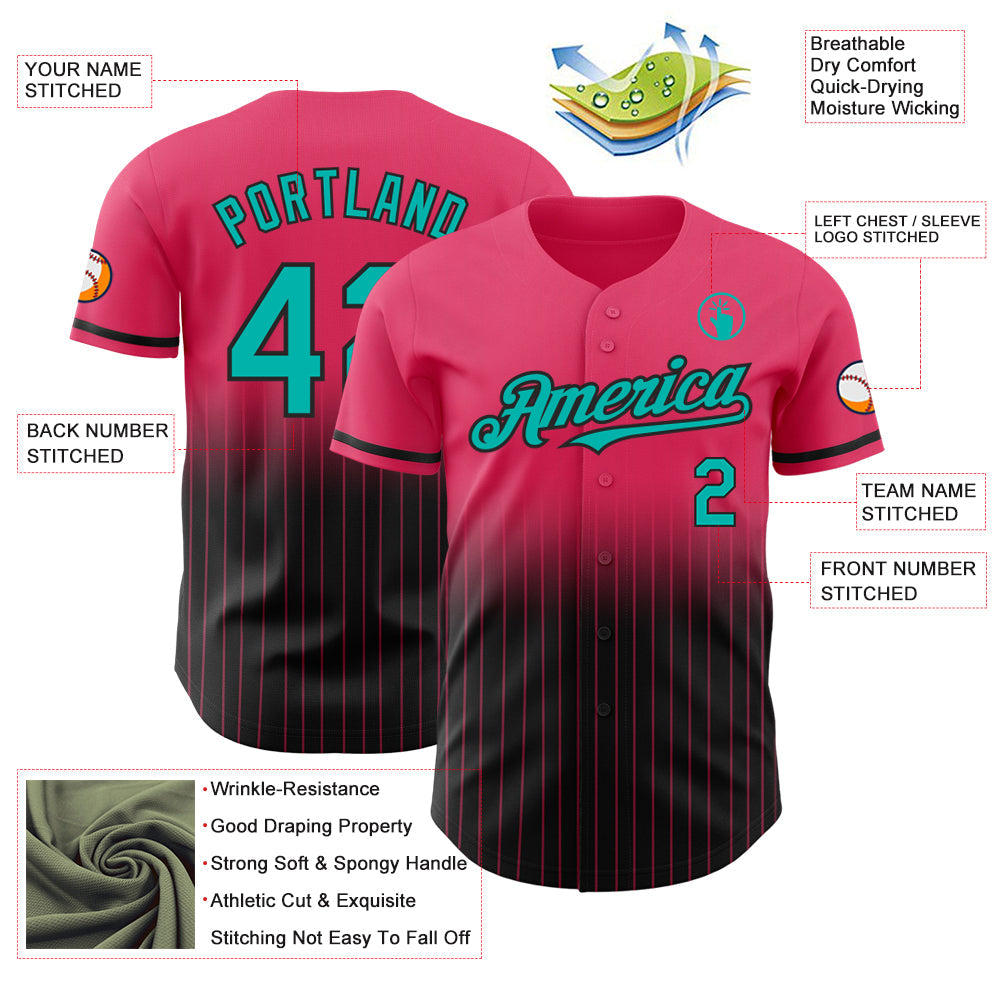 Custom Neon Pink Pinstripe Aqua-Black Authentic Fade Fashion Baseball Jersey - Sky-Custom