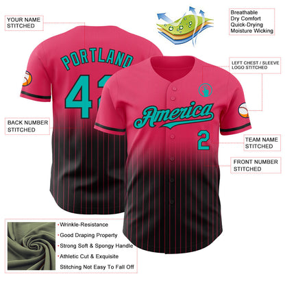 Custom Neon Pink Pinstripe Aqua-Black Authentic Fade Fashion Baseball Jersey - Sky-Custom