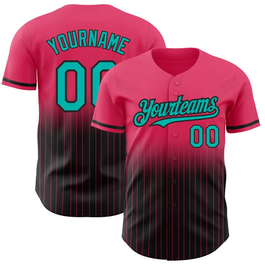 Custom Neon Pink Pinstripe Aqua-Black Authentic Fade Fashion Baseball Jersey - Sky-Custom