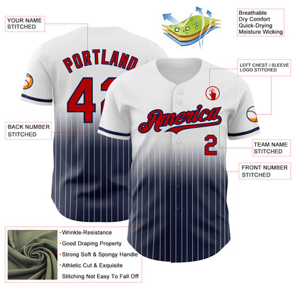 Custom White Pinstripe Red-Navy Authentic Fade Fashion Baseball Jersey - Sky-Custom