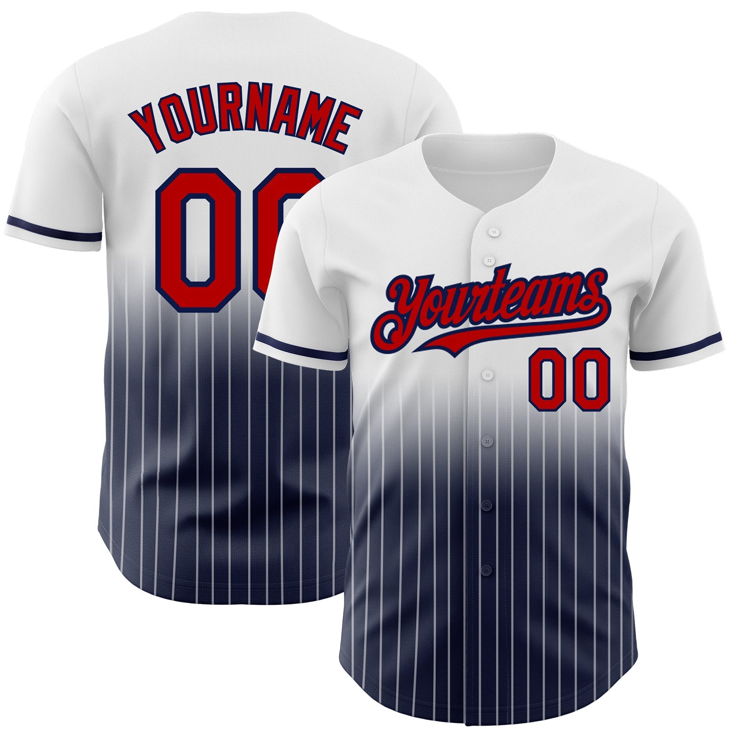 Custom White Pinstripe Red-Navy Authentic Fade Fashion Baseball Jersey - Sky-Custom
