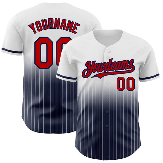 Custom White Pinstripe Red-Navy Authentic Fade Fashion Baseball Jersey - Sky-Custom