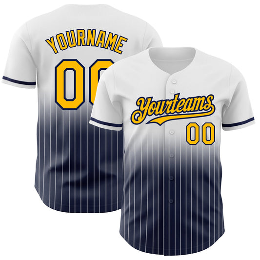 Custom White Pinstripe Gold-Navy Authentic Fade Fashion Baseball Jersey - Sky-Custom