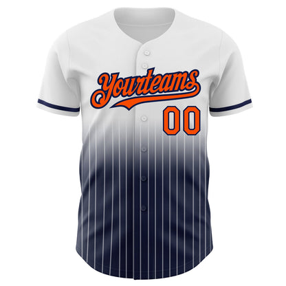 Custom White Pinstripe Orange-Navy Authentic Fade Fashion Baseball Jersey - Sky-Custom