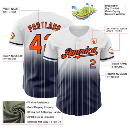 Custom White Pinstripe Orange-Navy Authentic Fade Fashion Baseball Jersey - Sky-Custom