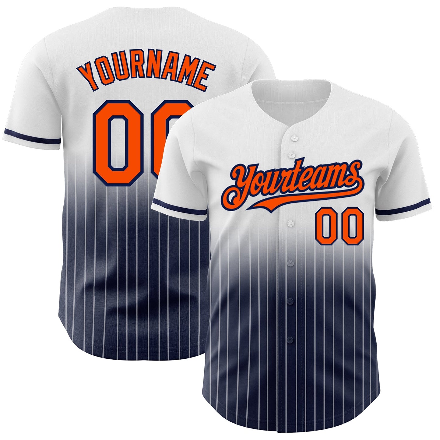 Custom White Pinstripe Orange-Navy Authentic Fade Fashion Baseball Jersey - Sky-Custom