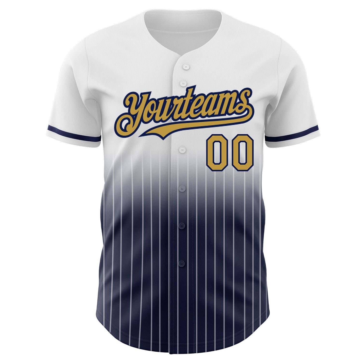 Custom White Pinstripe Old Gold-Navy Authentic Fade Fashion Baseball Jersey - Sky-Custom