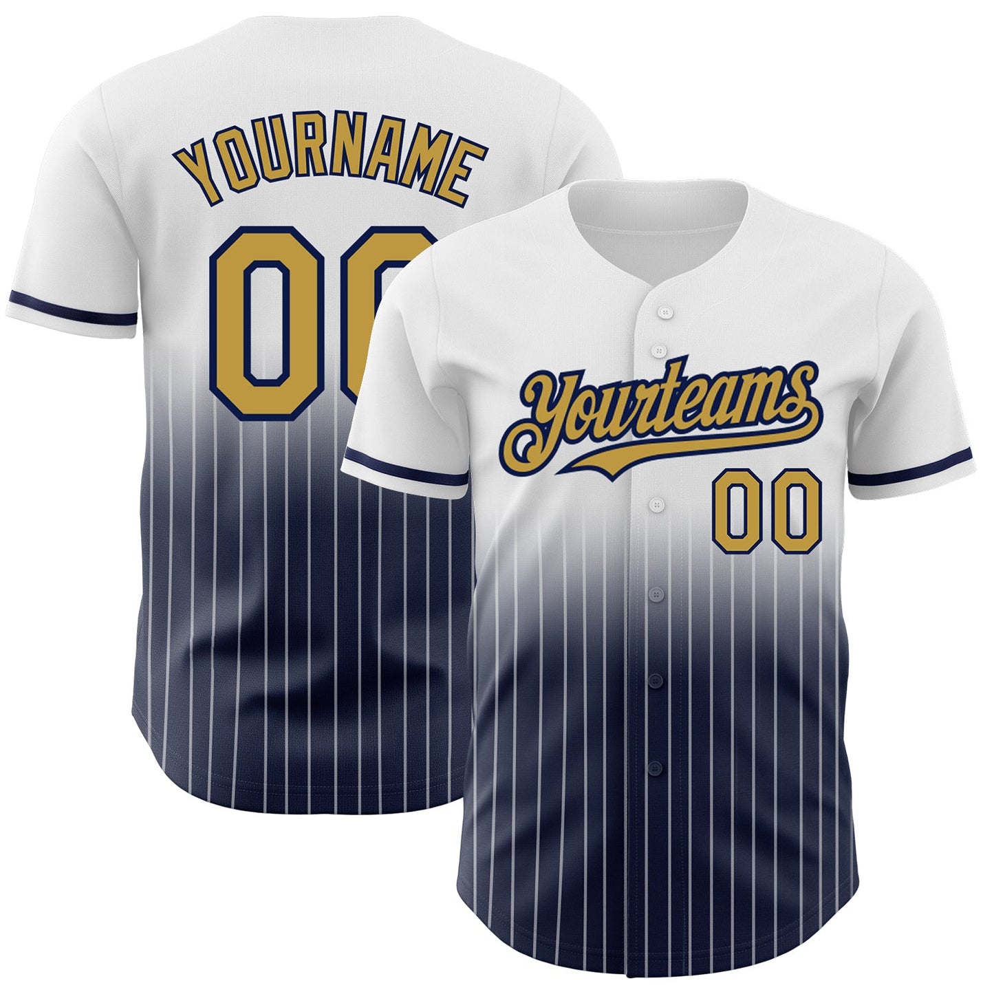 Custom White Pinstripe Old Gold-Navy Authentic Fade Fashion Baseball Jersey - Sky-Custom