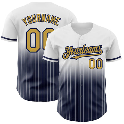 Custom White Pinstripe Old Gold-Navy Authentic Fade Fashion Baseball Jersey - Sky-Custom