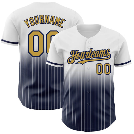 Custom White Pinstripe Old Gold-Navy Authentic Fade Fashion Baseball Jersey - Sky-Custom