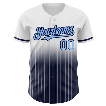 Custom White Pinstripe Light Blue-Navy Authentic Fade Fashion Baseball Jersey - Sky-Custom