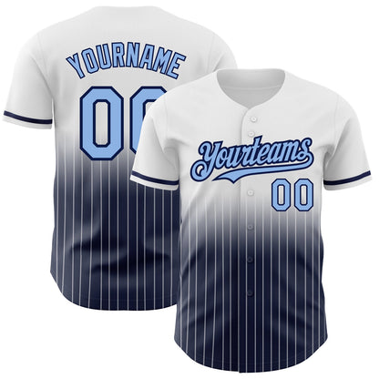 Custom White Pinstripe Light Blue-Navy Authentic Fade Fashion Baseball Jersey - Sky-Custom
