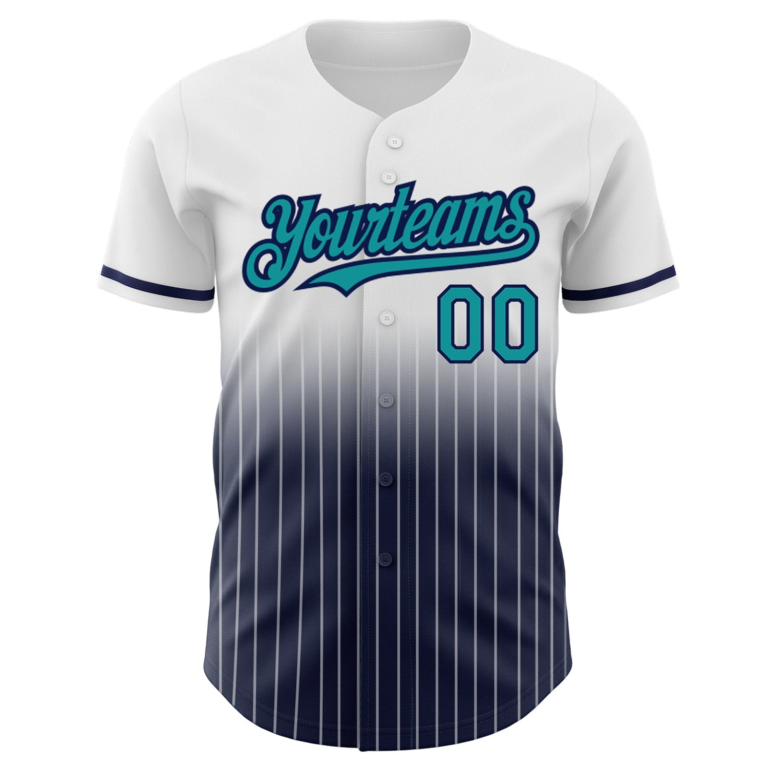 Custom White Pinstripe Teal-Navy Authentic Fade Fashion Baseball Jersey - Sky-Custom