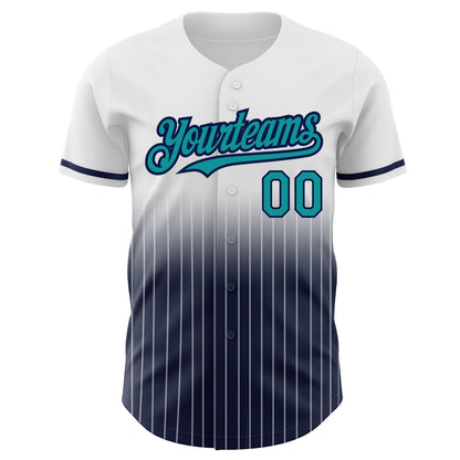 Custom White Pinstripe Teal-Navy Authentic Fade Fashion Baseball Jersey - Sky-Custom