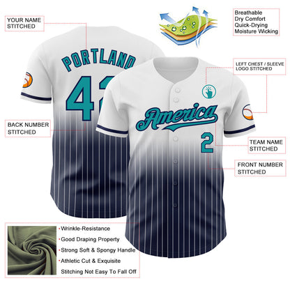 Custom White Pinstripe Teal-Navy Authentic Fade Fashion Baseball Jersey - Sky-Custom