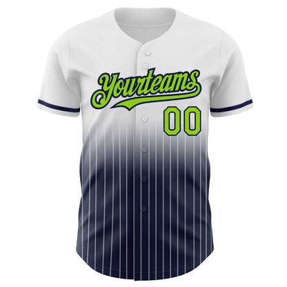 Custom White Pinstripe Neon Green-Navy Authentic Fade Fashion Baseball Jersey - Sky-Custom