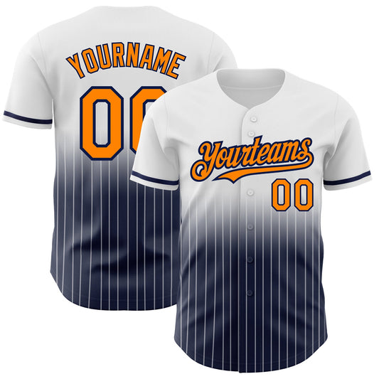 Custom White Pinstripe Bay Orange-Navy Authentic Fade Fashion Baseball Jersey - Sky-Custom