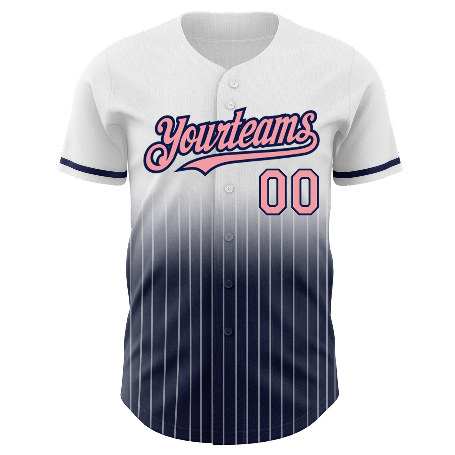 Custom White Pinstripe Medium Pink-Navy Authentic Fade Fashion Baseball Jersey - Sky-Custom