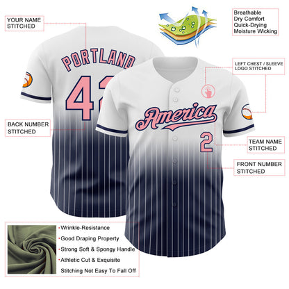 Custom White Pinstripe Medium Pink-Navy Authentic Fade Fashion Baseball Jersey - Sky-Custom