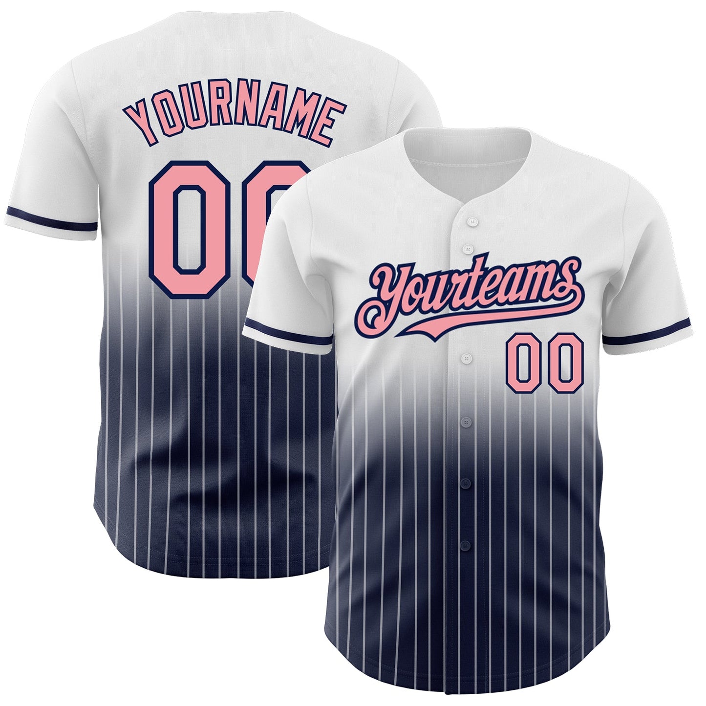 Custom White Pinstripe Medium Pink-Navy Authentic Fade Fashion Baseball Jersey - Sky-Custom