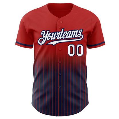 Custom Red Pinstripe White-Navy Authentic Fade Fashion Baseball Jersey - Sky-Custom