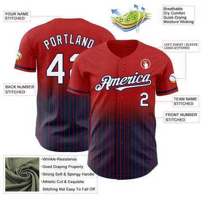 Custom Red Pinstripe White-Navy Authentic Fade Fashion Baseball Jersey - Sky-Custom