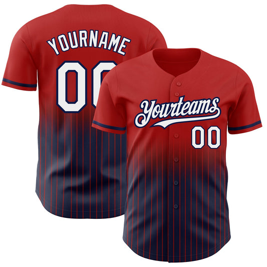Custom Red Pinstripe White-Navy Authentic Fade Fashion Baseball Jersey - Sky-Custom