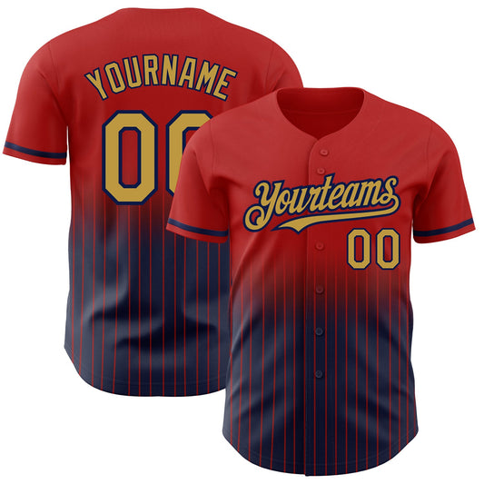 Custom Red Pinstripe Old Gold-Navy Authentic Fade Fashion Baseball Jersey - Sky-Custom