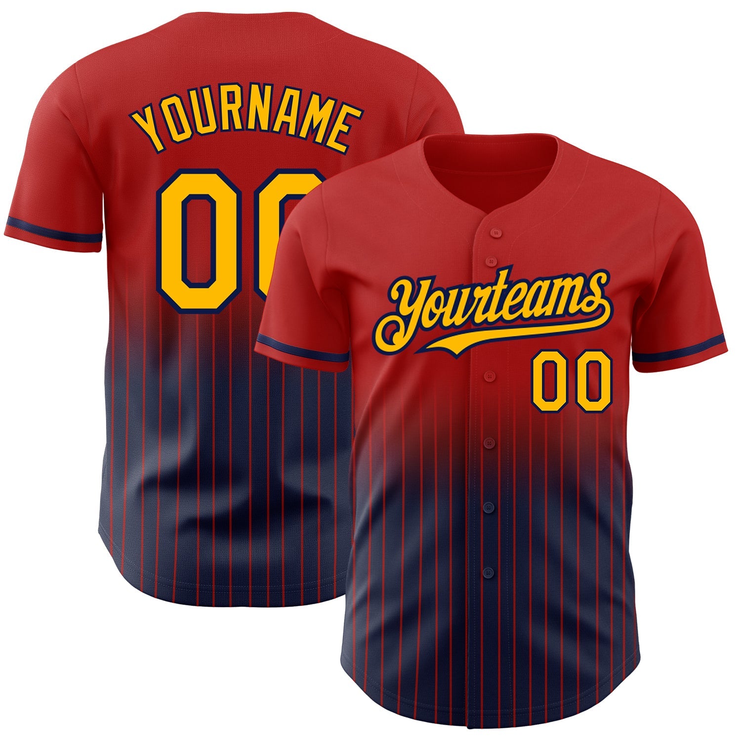 Custom Red Pinstripe Gold-Navy Authentic Fade Fashion Baseball Jersey - Sky-Custom
