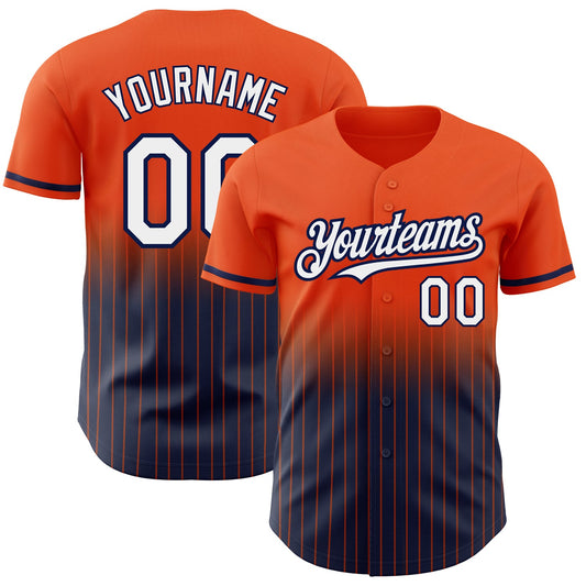 Custom Orange Pinstripe White-Navy Authentic Fade Fashion Baseball Jersey - Sky-Custom
