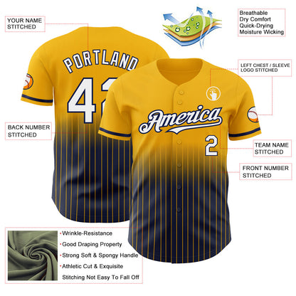Custom Gold Pinstripe White-Navy Authentic Fade Fashion Baseball Jersey - Sky-Custom