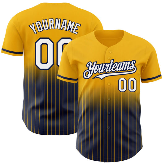 Custom Gold Pinstripe White-Navy Authentic Fade Fashion Baseball Jersey - Sky-Custom