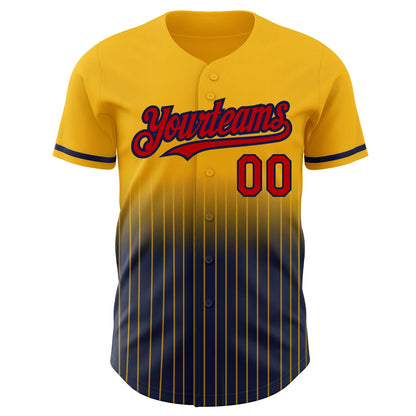 Custom Gold Pinstripe Red-Navy Authentic Fade Fashion Baseball Jersey - Sky-Custom