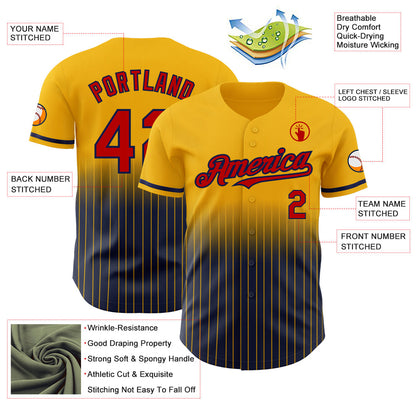 Custom Gold Pinstripe Red-Navy Authentic Fade Fashion Baseball Jersey - Sky-Custom