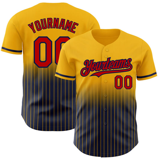 Custom Gold Pinstripe Red-Navy Authentic Fade Fashion Baseball Jersey - Sky-Custom