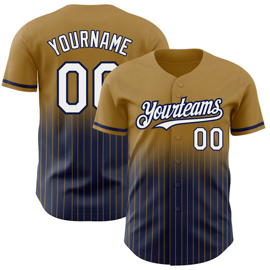 Custom Old Gold Pinstripe White-Navy Authentic Fade Fashion Baseball Jersey - Sky-Custom