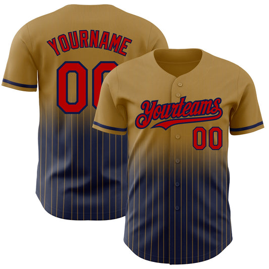 Custom Old Gold Pinstripe Red-Navy Authentic Fade Fashion Baseball Jersey - Sky-Custom
