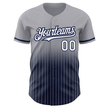 Custom Gray Pinstripe White-Navy Authentic Fade Fashion Baseball Jersey - Sky-Custom