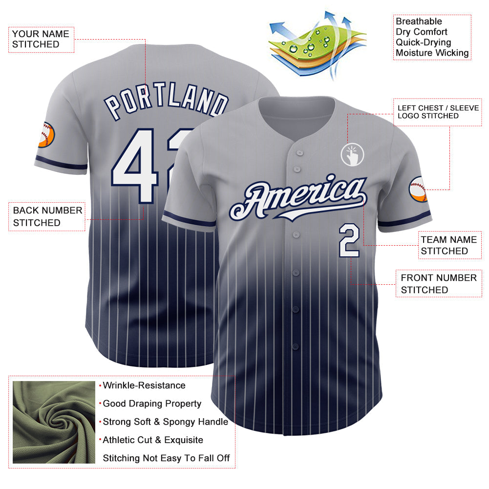 Custom Gray Pinstripe White-Navy Authentic Fade Fashion Baseball Jersey - Sky-Custom