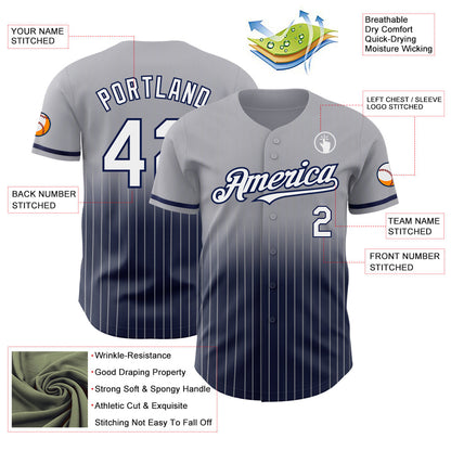 Custom Gray Pinstripe White-Navy Authentic Fade Fashion Baseball Jersey - Sky-Custom