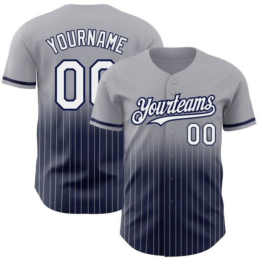 Custom Gray Pinstripe White-Navy Authentic Fade Fashion Baseball Jersey - Sky-Custom