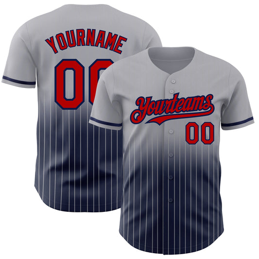 Custom Gray Pinstripe Red-Navy Authentic Fade Fashion Baseball Jersey - Sky-Custom