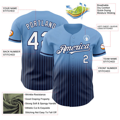 Custom Light Blue Pinstripe White-Navy Authentic Fade Fashion Baseball Jersey - Sky-Custom