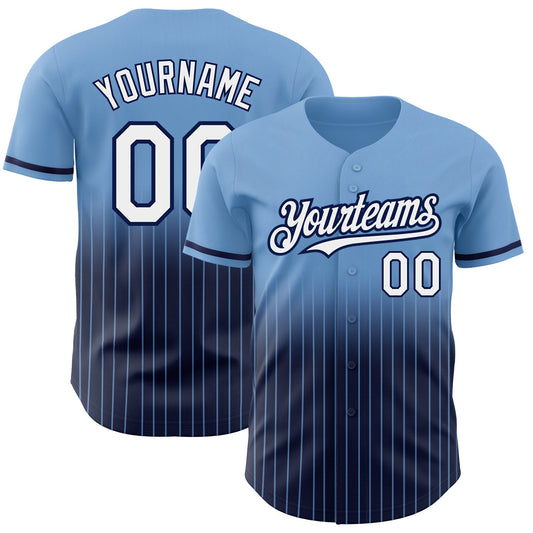 Custom Light Blue Pinstripe White-Navy Authentic Fade Fashion Baseball Jersey - Sky-Custom