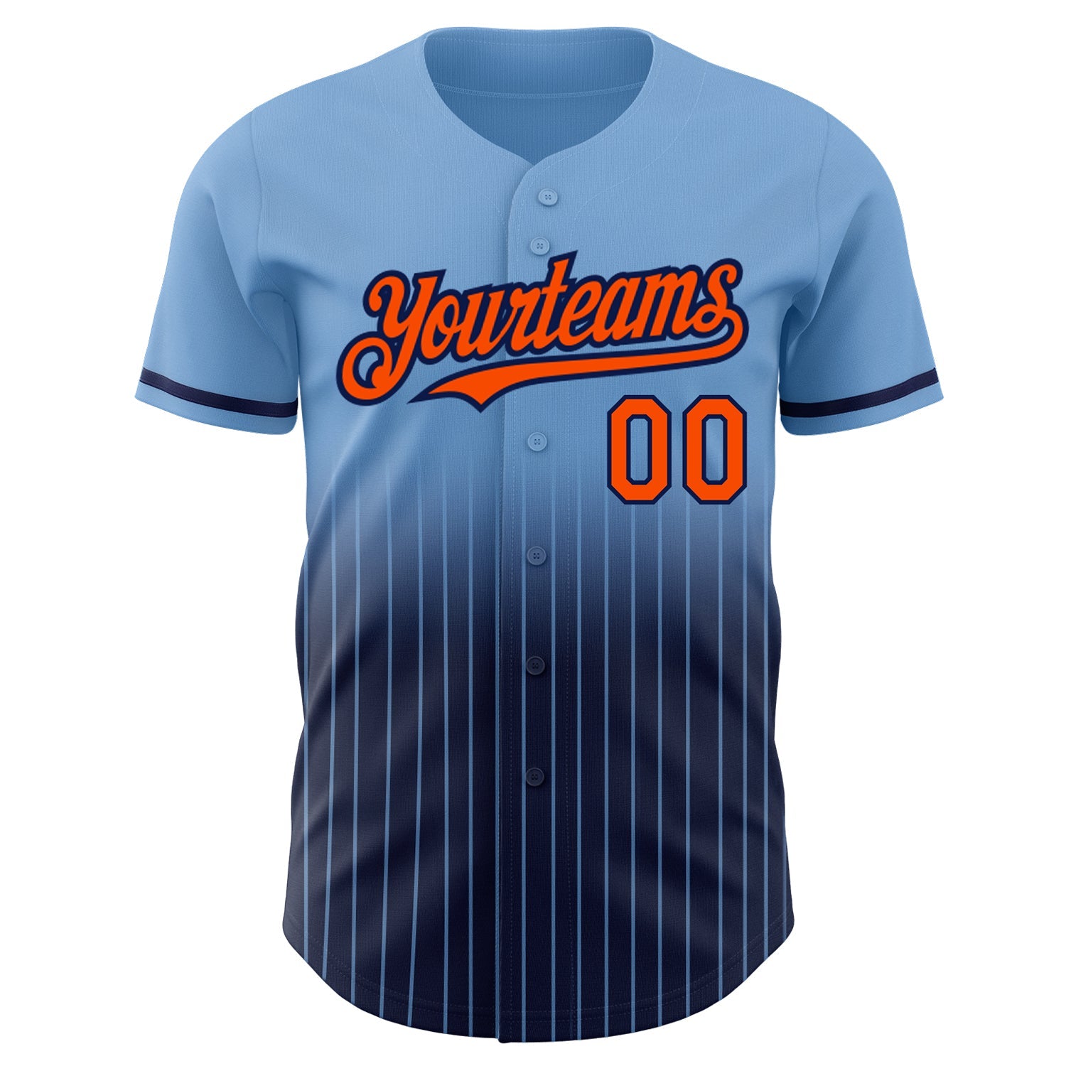 Custom Light Blue Pinstripe Orange-Navy Authentic Fade Fashion Baseball Jersey - Sky-Custom
